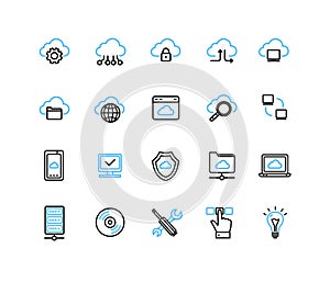 Cloud Computing Sign Thin Line Icon Set. Vector