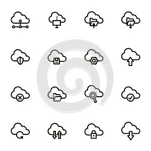 Cloud Computing Signs Black Thin Line Icon Set. Vector