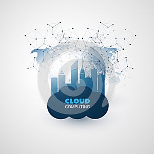 Cloud Computing and Smart City Design Concept - Global Digital Network Connections, Technology Background