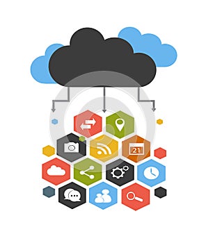 Cloud computing with social network vector background illustration