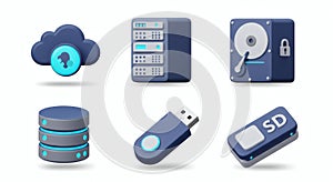 Cloud Computing and Storage Icons Collection Data Server and Flash Drive