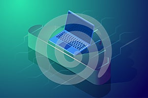 Cloud computing and storage. Isometric vector illustration.