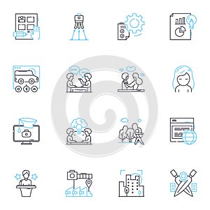 Cloud computing and storage linear icons set. Virtualization, Scalability, Agility, Flexibility, Security, Accessibility