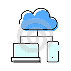 Cloud computing storing data on laptop and smartphone