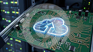 Cloud computing symbol on circuit board