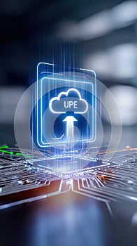 Cloud computing symbol on circuit board, a visual representation of digital transformation and modern technology