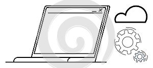 Laptop with Cloud and Gear Icons Cloud Computing and System Integration