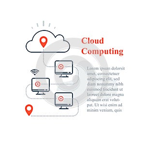 Cloud computing system, remote work access, wireless technology, computer network connection