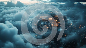 Digital Cloud Network Technology Futuristic Abstract Cityscape Design web sky data neon cyber server