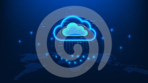 Cloud computing technology background featuring a cloud connected to the global network, representing cloud data storage, digital