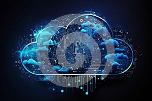 Cloud computing technology on circuit board, Generative AI illustrations