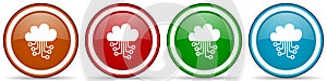 Cloud computing, technology, circuit, data glossy icons, set of modern design buttons for web, internet and mobile applications in