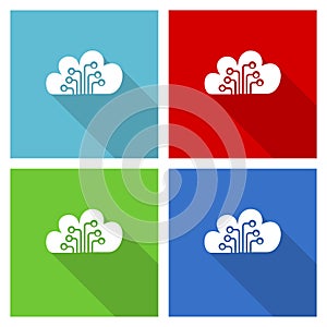 Cloud computing, technology, circuit, data icon set, flat design vector illustration in eps 10 for webdesign and mobile
