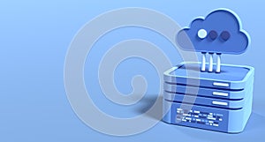 Cloud computing technology. Cloud data center with hosting server. Cloud service 3d rendering. Network and database. Cloud storage
