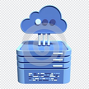 Cloud computing technology. Cloud data center with hosting server. Cloud service 3d rendering. Network and database. Cloud storage