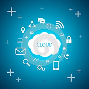 Cloud computing technology, cloud and internet symbols