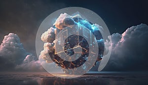 Cloud computing technology concept. Futuristic illustration AI generated