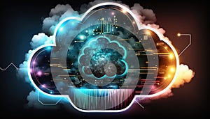 Cloud computing technology concept background, digital illustration, AI Generative