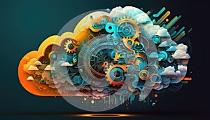 Cloud computing technology concept background, digital illustration, AI Generative