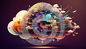 Cloud computing technology concept background, digital illustration, AI Generative