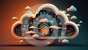 Cloud computing technology concept background, digital illustration, AI Generative