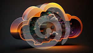 Cloud computing technology concept background, digital illustration, AI Generative