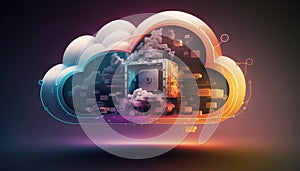 Cloud computing technology concept background, digital illustration, AI Generative