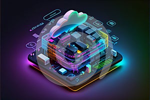 Cloud computing technology concept background, digital illustration generative AI