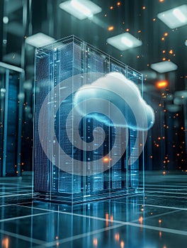 Cloud computing technology concept with digital data storage and virtual server infrastructure