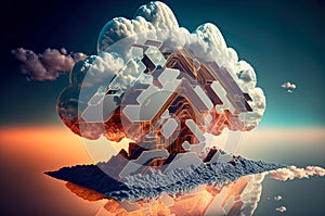 Cloud computing technology concept. Futuristic illustration AI generated