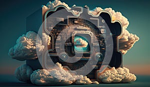 Cloud computing technology concept. Futuristic illustration AI generated