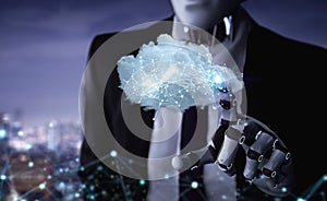 Cloud computing technology concept with robot businessman