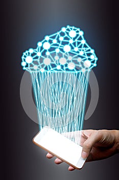 Cloud computing, technology connection concept, Businessman using mobile phone connect to cloud network.