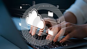 Cloud computing technology connects to user laptop for secure data management online
