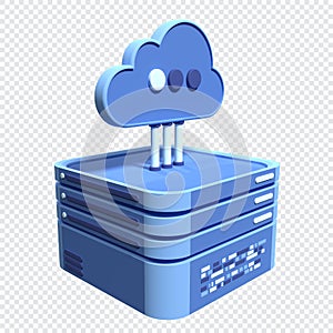 Cloud computing technology. Cloud data center with hosting server. Cloud service 3d rendering. Network and database. Cloud storage