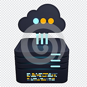 Cloud computing technology. Cloud data center with hosting server. Cloud service 3d rendering. Network and database. Cloud storage