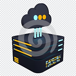 Cloud computing technology. Cloud data center with hosting server. Cloud service 3d rendering. Network and database. Cloud storage
