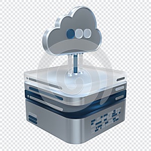 Cloud computing technology. Cloud data center with hosting server. Cloud service 3d rendering. Network and database. Cloud storage
