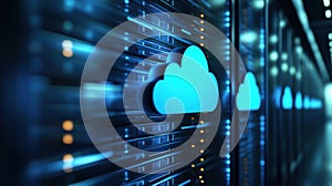 Cloud computing technology, data storage servers, blue lights