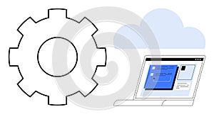 Cloud Computing and Technology Development Concept with Gear, Cloud, and Laptop Elements