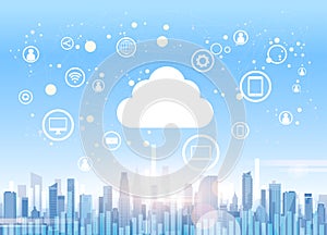 Cloud Computing Technology Device Internet Data Information Storage City Skyscraper View Cityscape Background