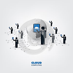 Cloud Computing, Technology, Digital Network Connections, Global Business, Teamwork Design Concept with Standing Businessmen