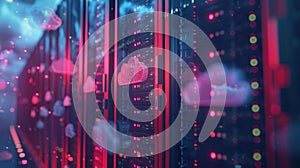 cloud computing technology featuring a cloud server with data flowing