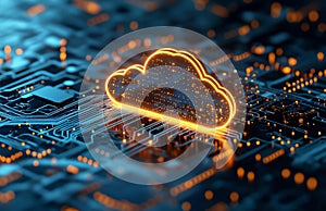 Cloud Computing Technology with Glowing Cloud on a Circuit Board