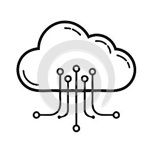 Cloud computing technology icon symbolizing data storage and network connectivity