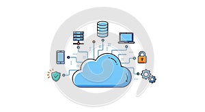 Cloud Computing Technology Icons Data Storage, Security, Network, and Devices