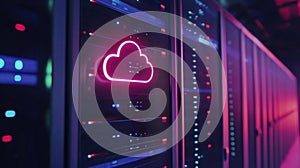Cloud computing technology, illuminated servers, data center environment