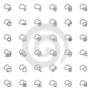 Cloud computing technology line icons set