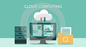 Cloud computing technology network with computer, Online devices upload, download information