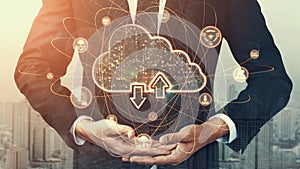 Cloud computing technology and online data storage for shrewd business network concept